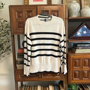 H&M Black and White Striped Crewneck Sweater